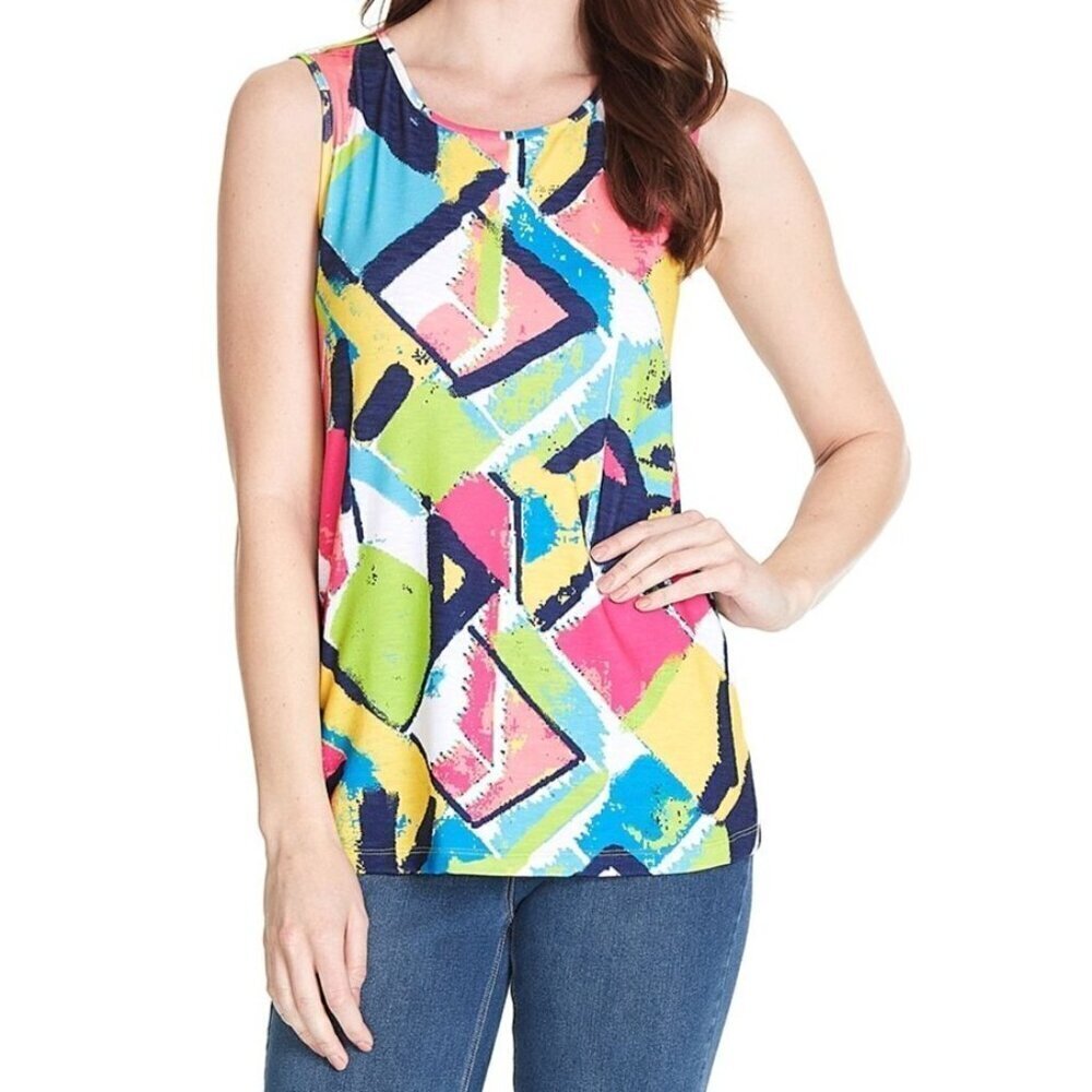 Multiples Women Lightweight Stretch Abstract Print Tank Top Sleeveless NEW Small
